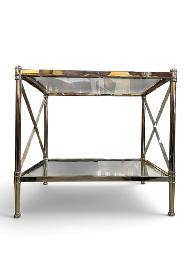 Hollywood Regency Pair of Chrome and Glass End Tables (Set of 2)