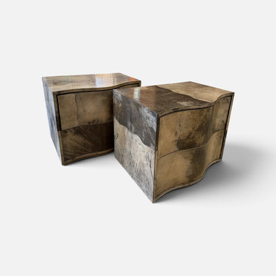 Parchment Vellum Pair of Goat Skin Veneer Nightstands (Set of 2)