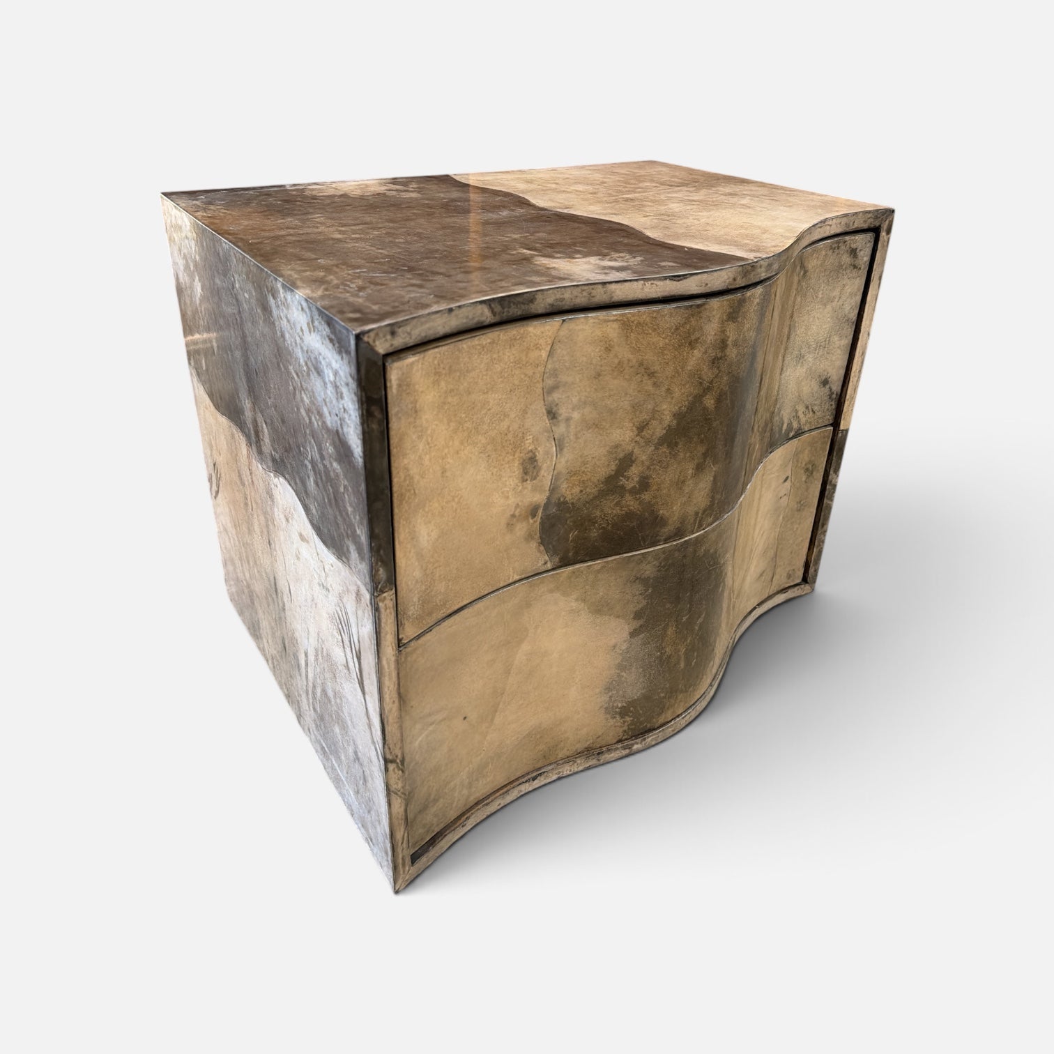 Parchment Vellum Pair of Goat Skin Veneer Nightstands (Set of 2)