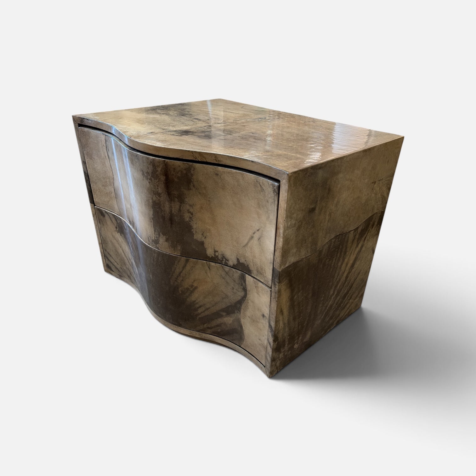 Parchment Vellum Pair of Goat Skin Veneer Nightstands (Set of 2)