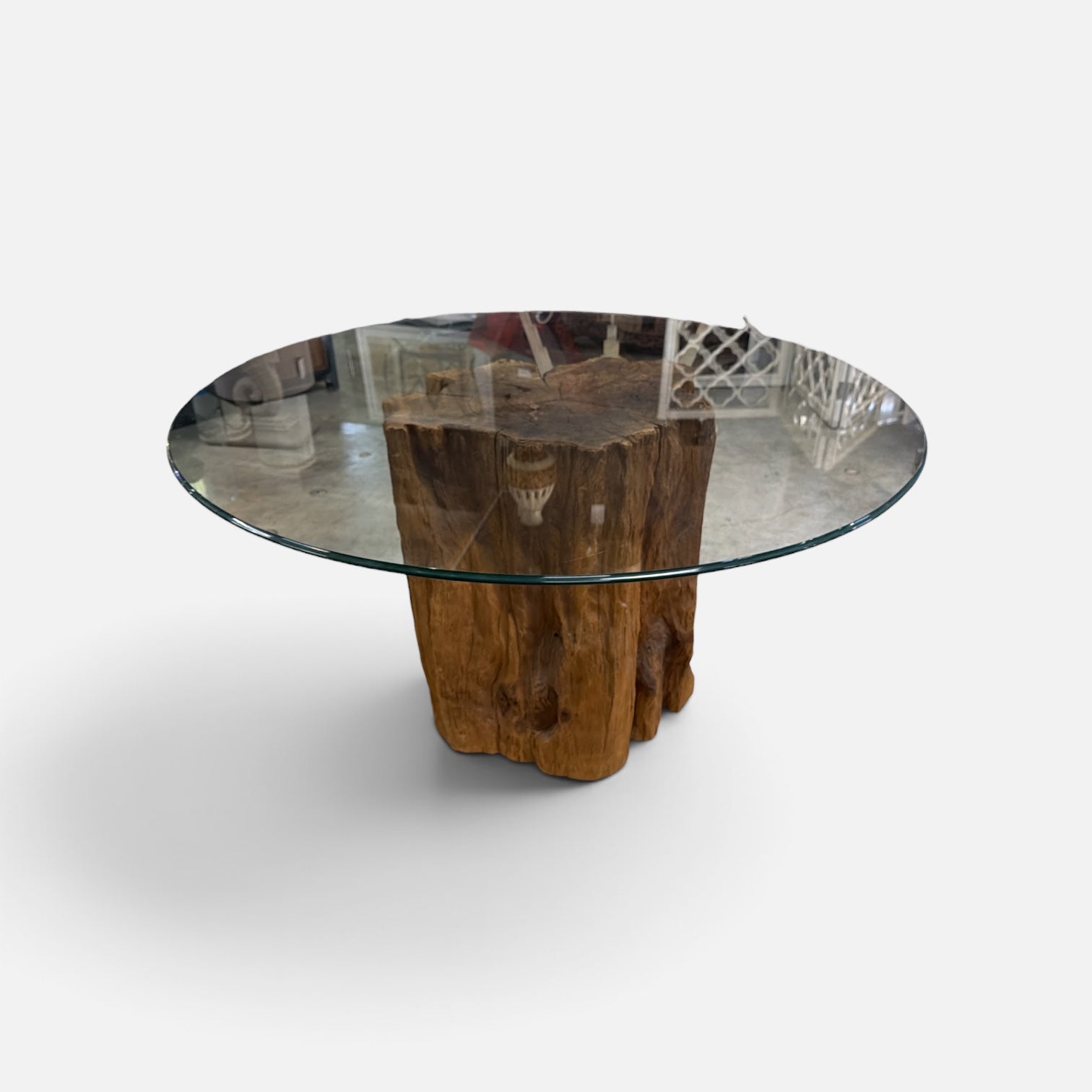 Driftwood Stump Glass Top Dining Table
