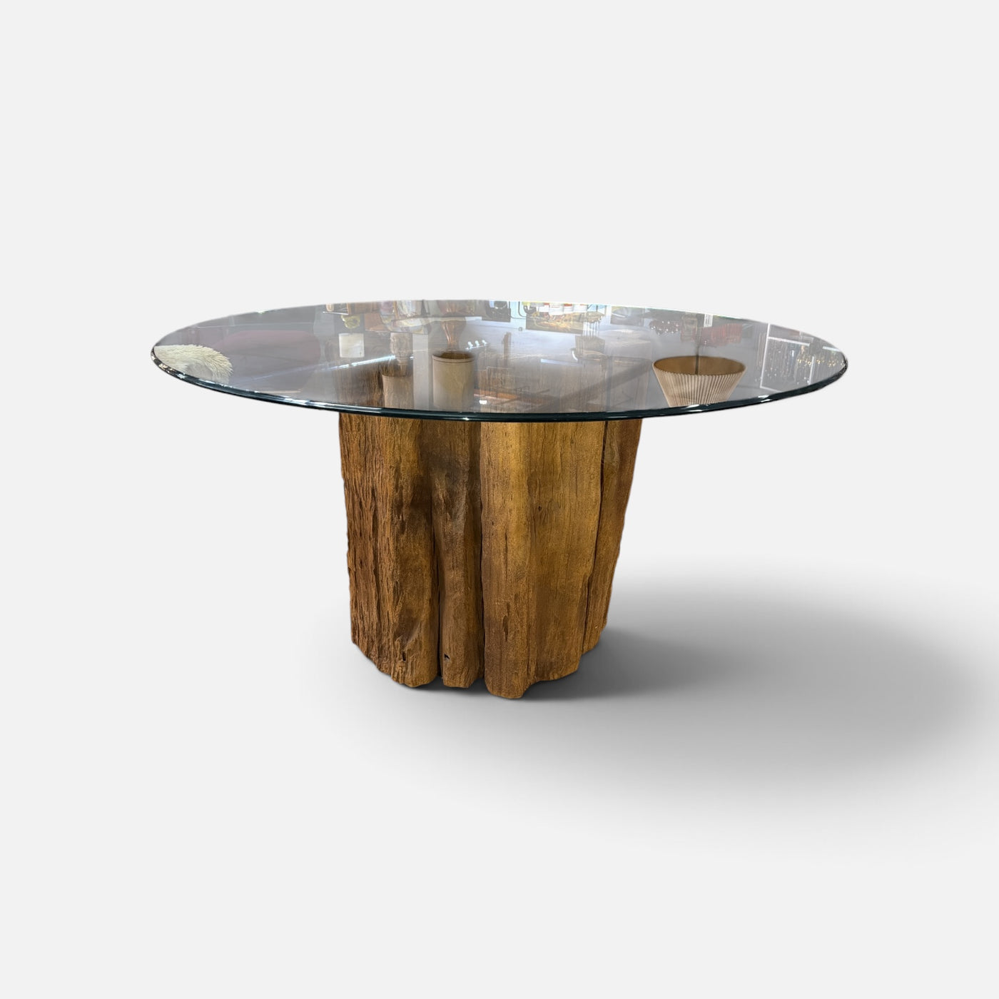 Driftwood Stump Glass Top Dining Table