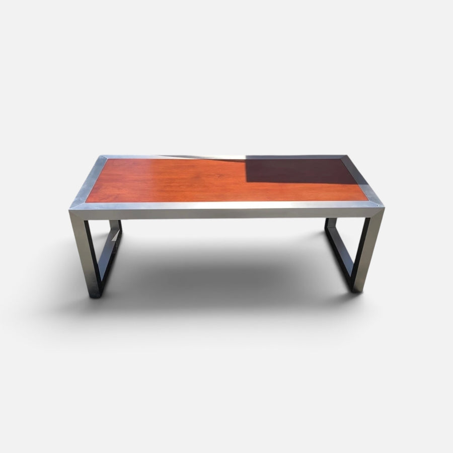 Vaughan Benz  Brushed Stainless Steel & Wood Coffee Table