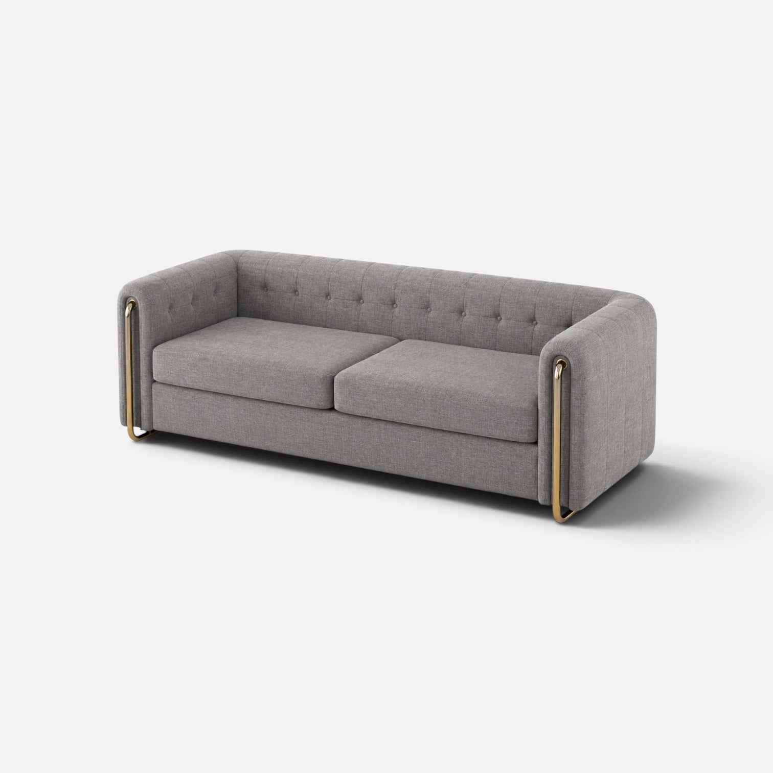 Modern Grey Boucle Sofa w/Brass Finish Accent