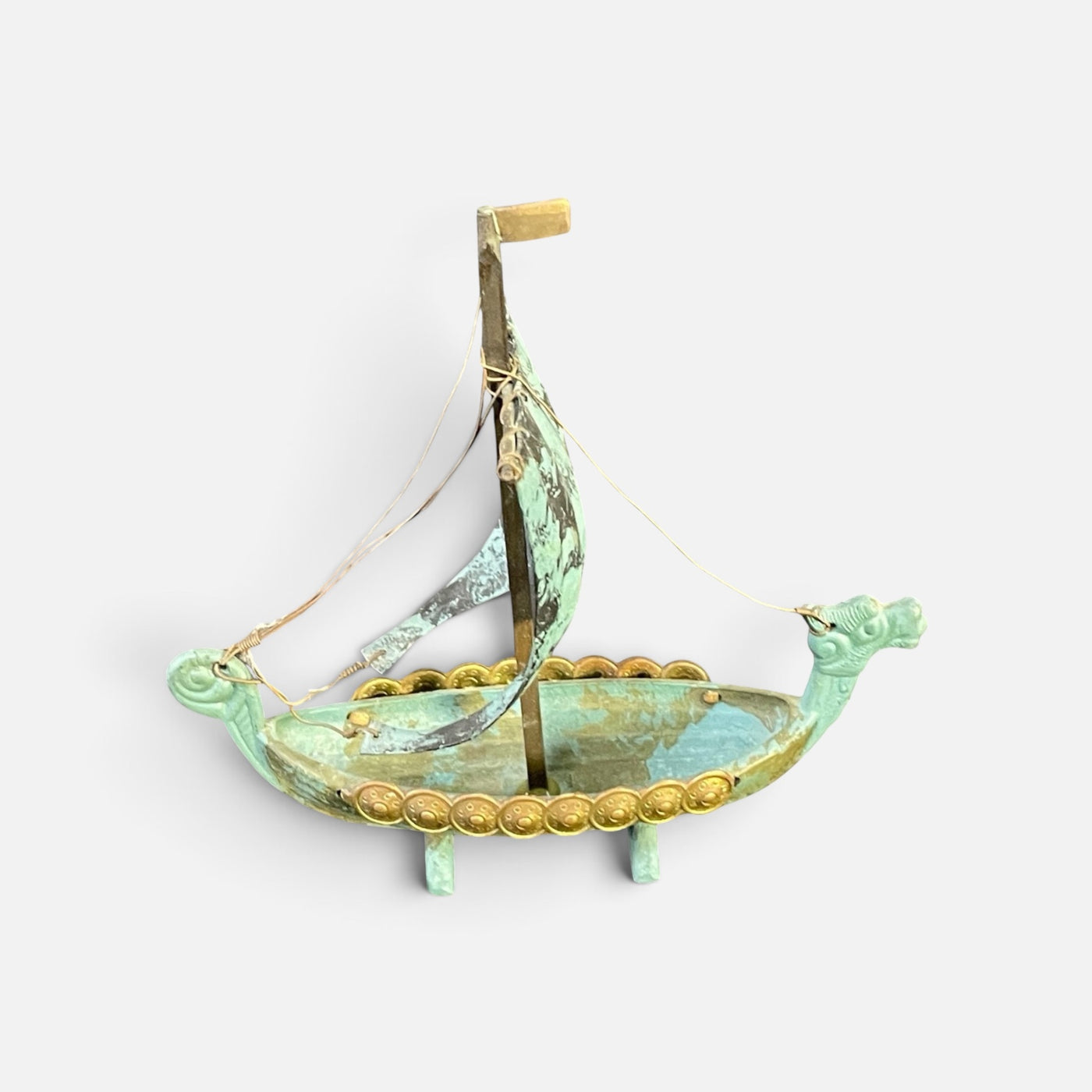 Mid Century Danish Copper Verdigris Viking Ship