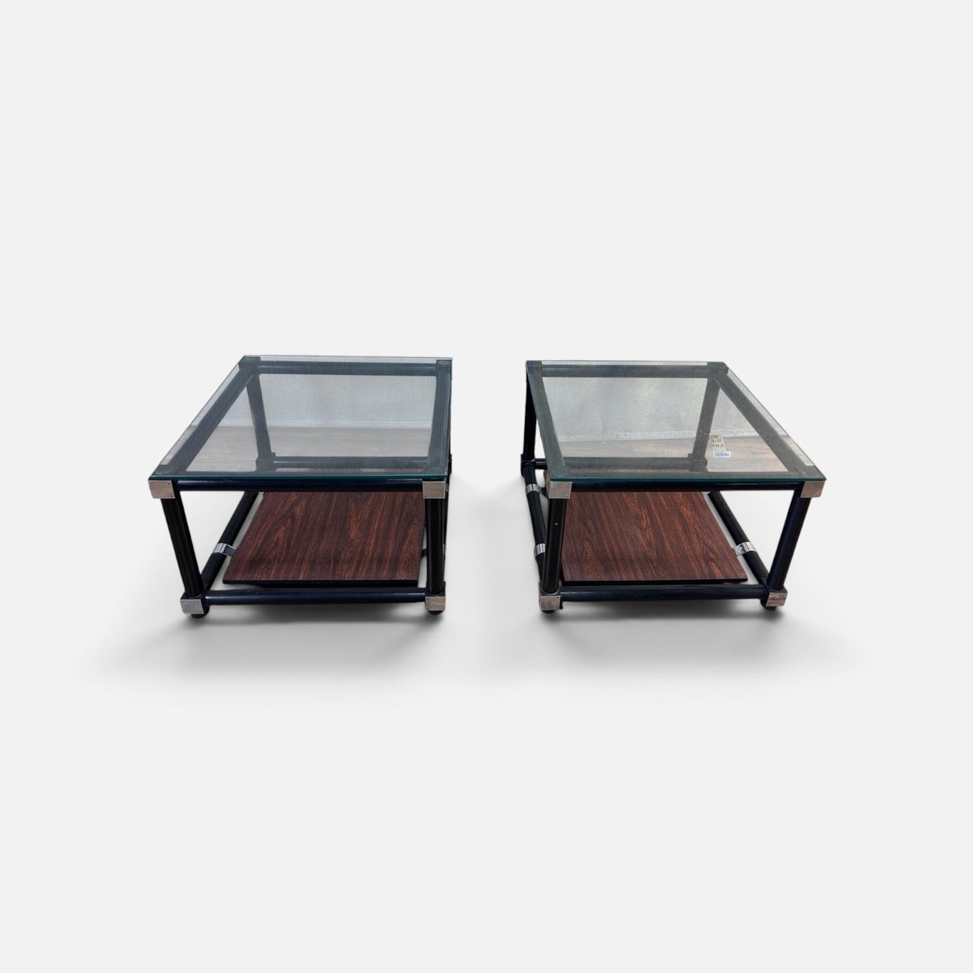 Modern Pair Glass Top End Tables