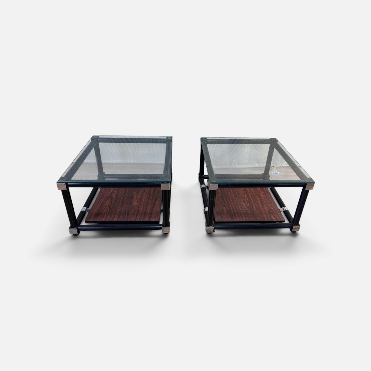 Modern Pair Glass Top End Tables