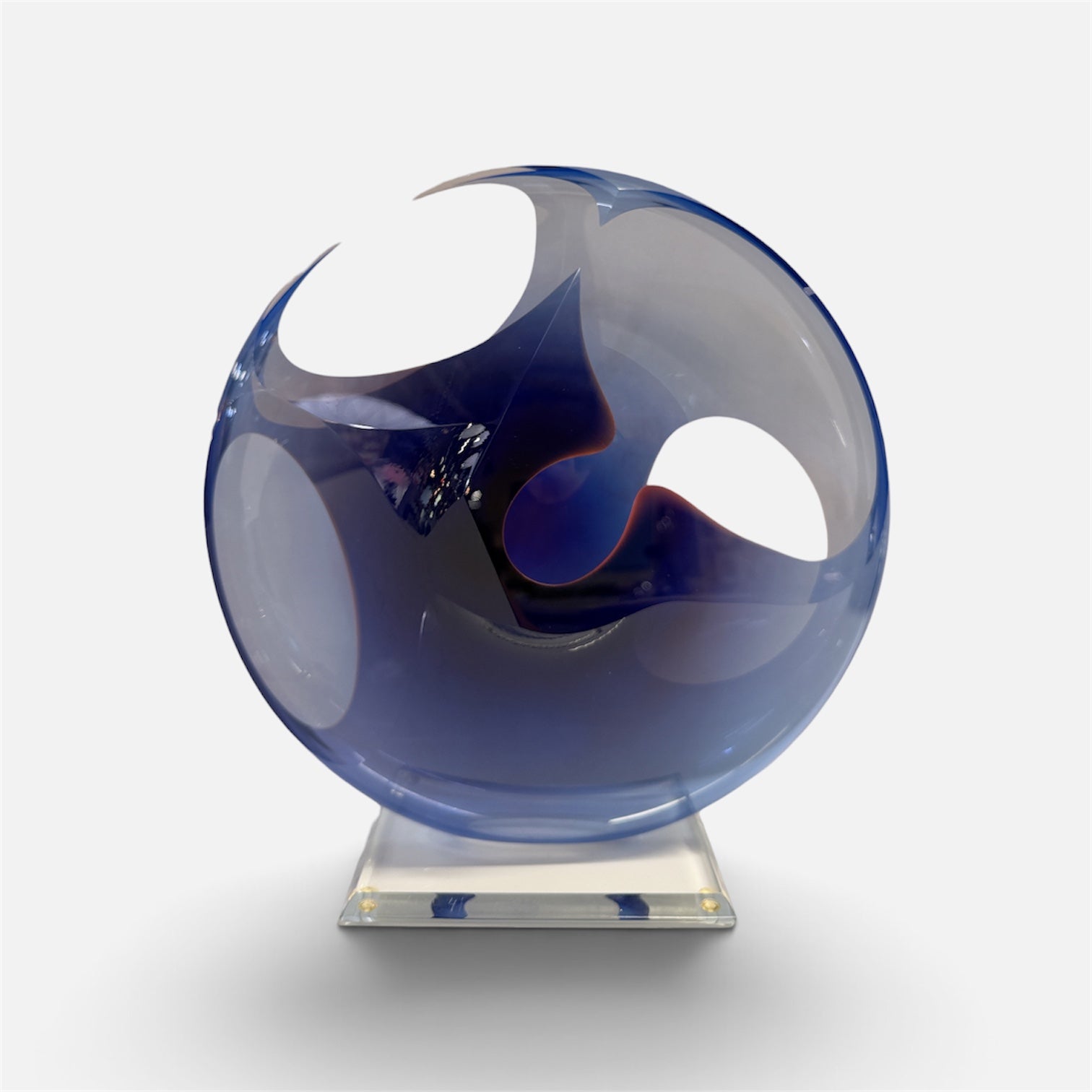 Peter Vanderlaan Art Glass Blue Abstract Sculpture Signed