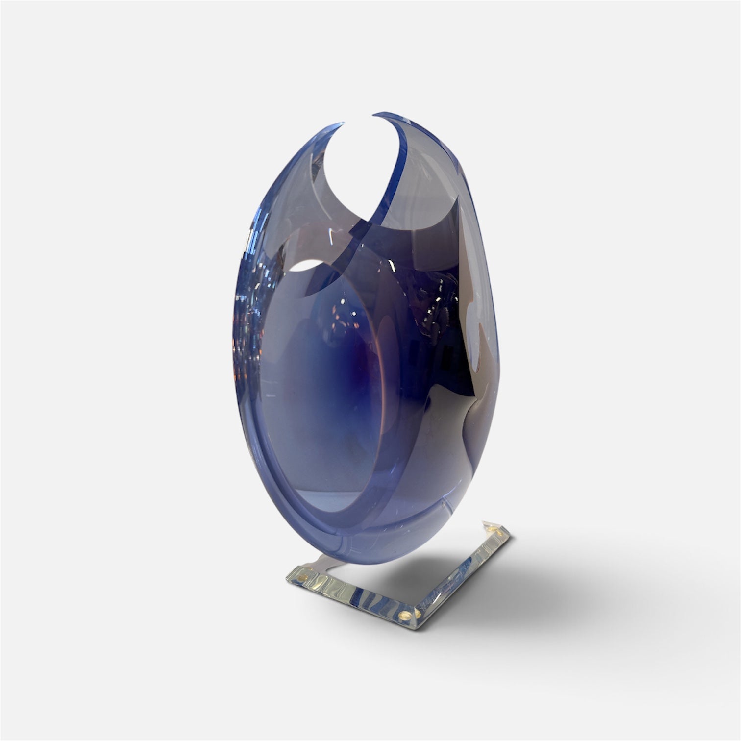 Peter Vanderlaan Art Glass Blue Abstract Sculpture Signed