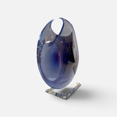 Peter Vanderlaan Art Glass Blue Abstract Sculpture Signed