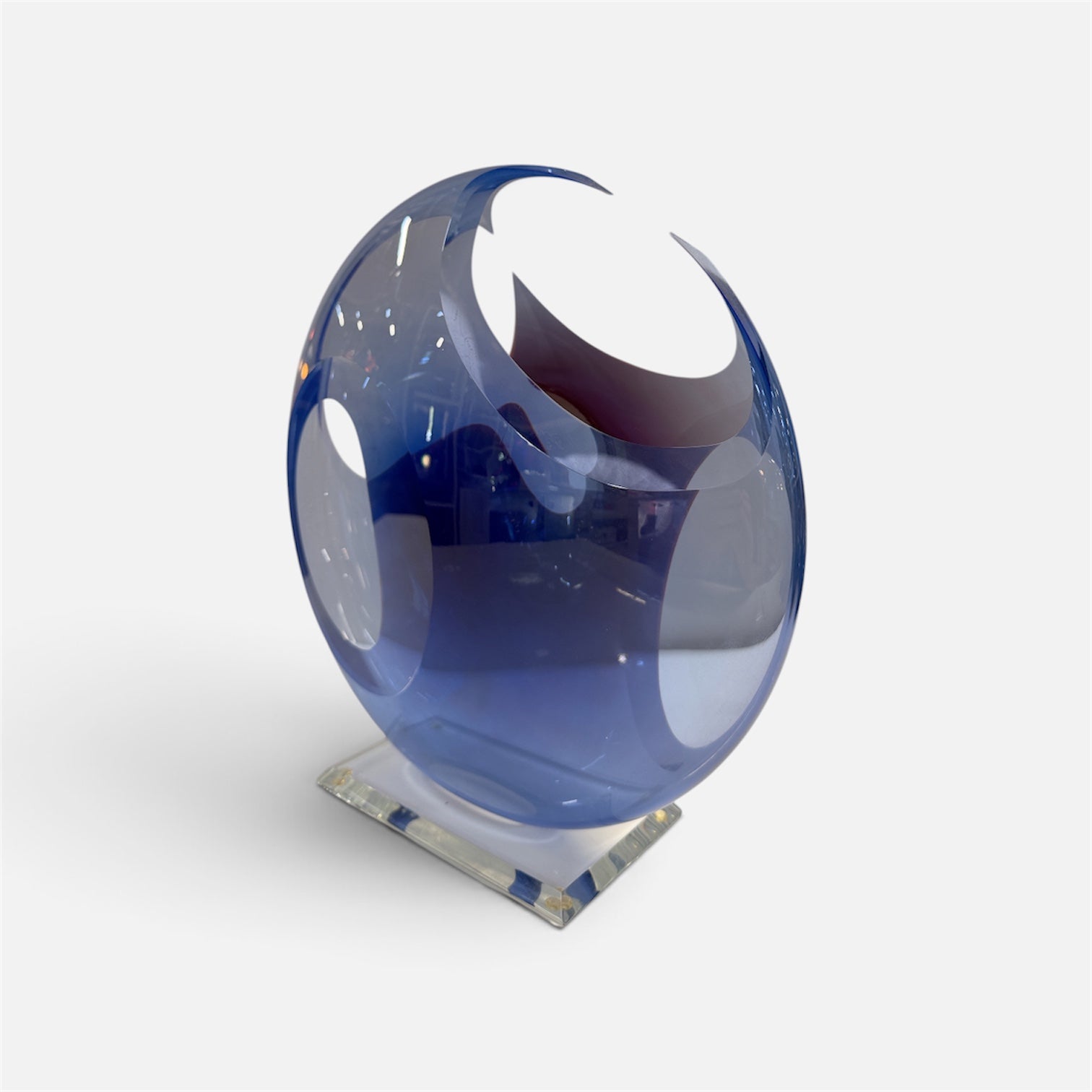 Peter Vanderlaan Art Glass Blue Abstract Sculpture Signed