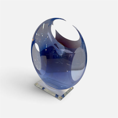 Peter Vanderlaan Art Glass Blue Abstract Sculpture Signed