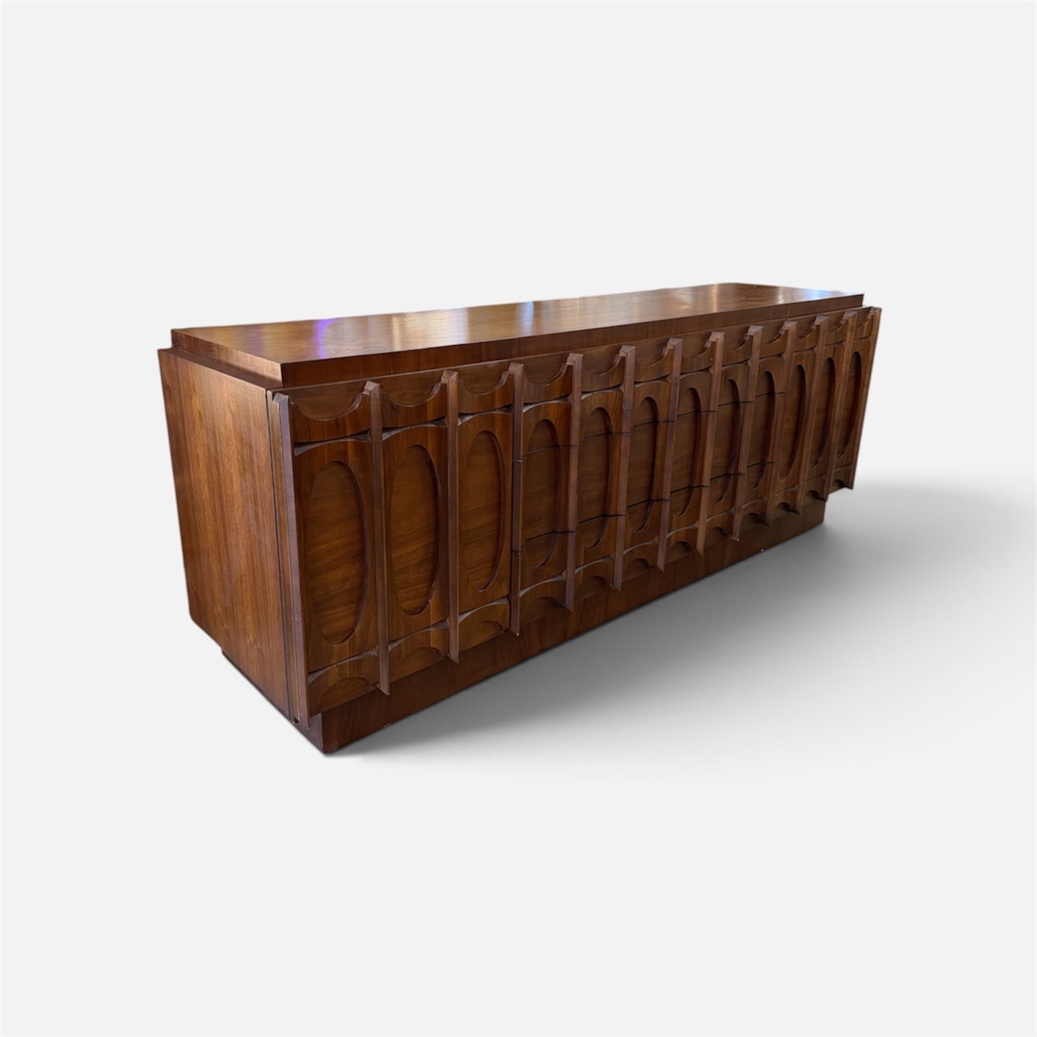 Vintage Tobago Brutalist Walnut 9-Drawer Lowboy Dresser