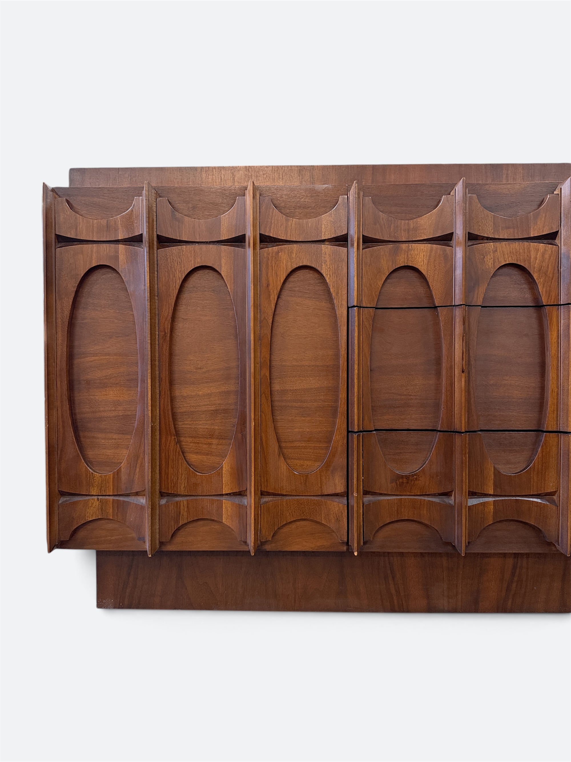Vintage Tobago Brutalist Walnut 9-Drawer Lowboy Dresser