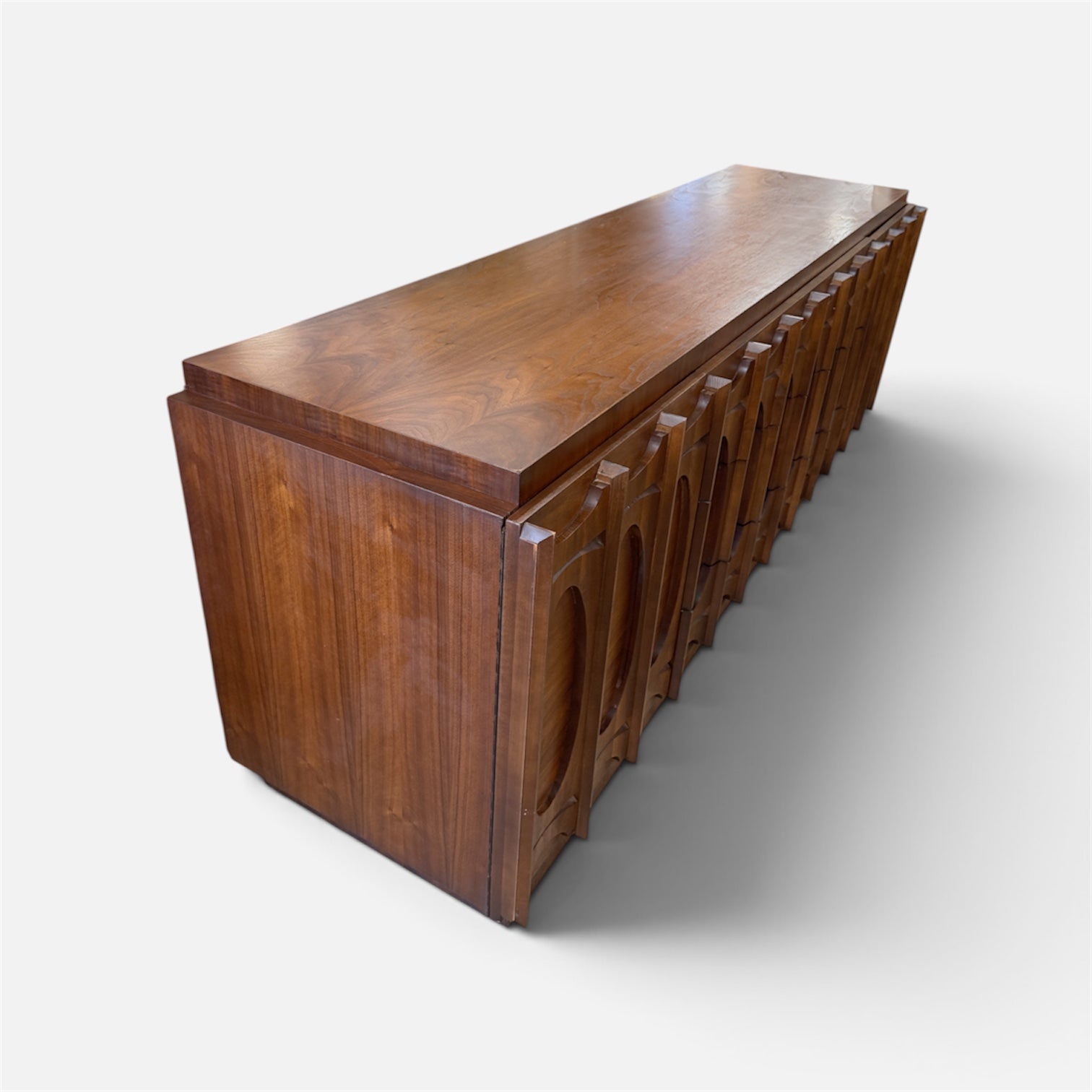Vintage Tobago Brutalist Walnut 9-Drawer Lowboy Dresser