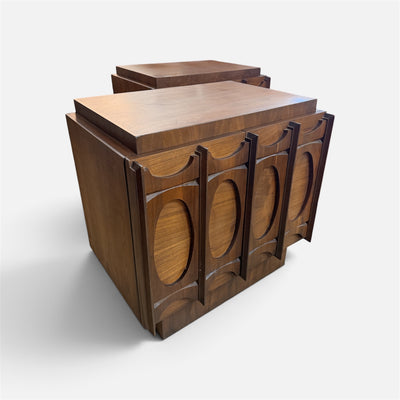 Vintage Tobago Brutalist Walnut Pair of Nightstands (Set of 2)