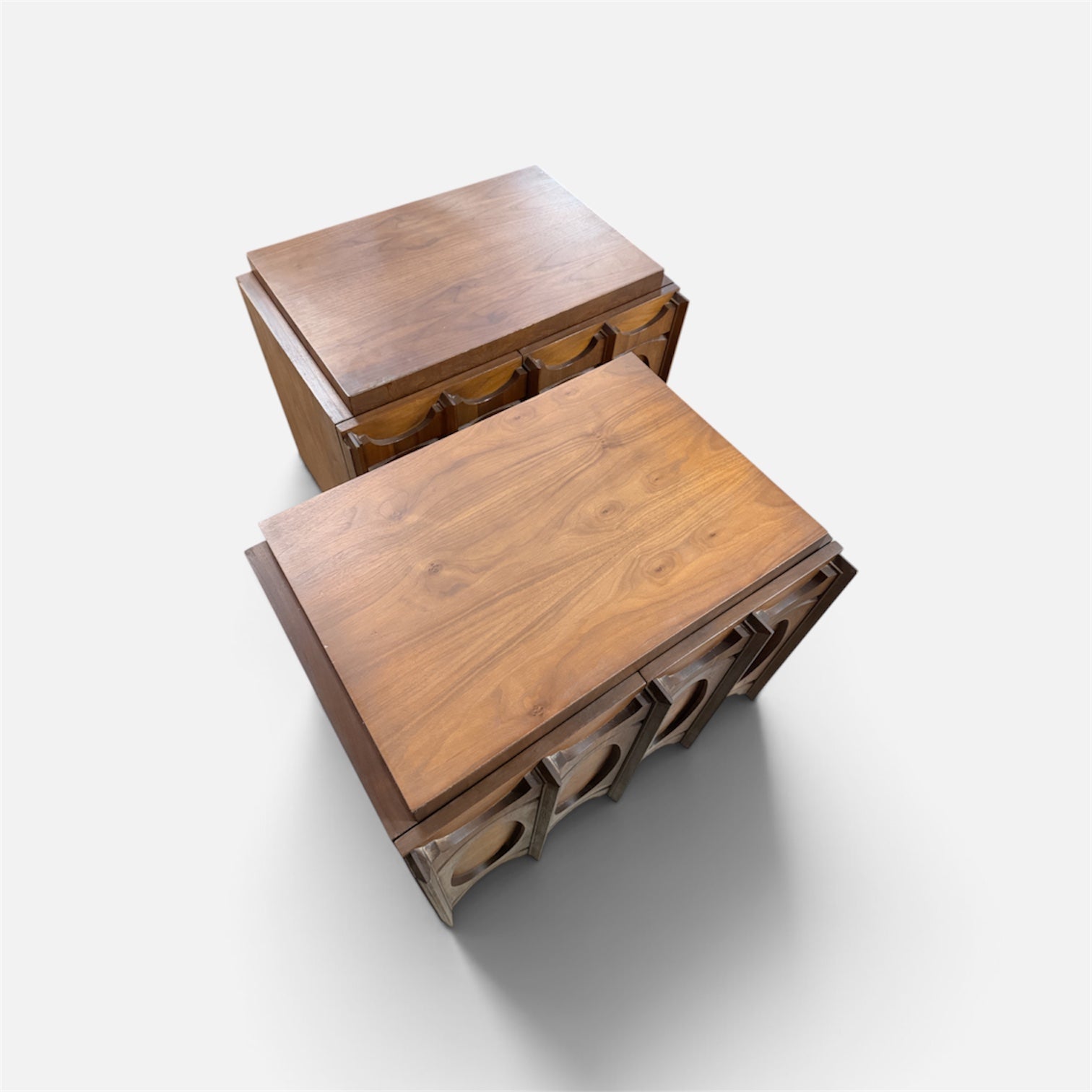 Vintage Tobago Brutalist Walnut Pair of Nightstands (Set of 2)