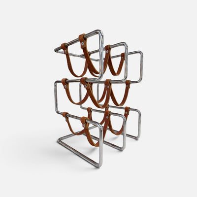 Chrome Post Modern Wine Rack with Leather