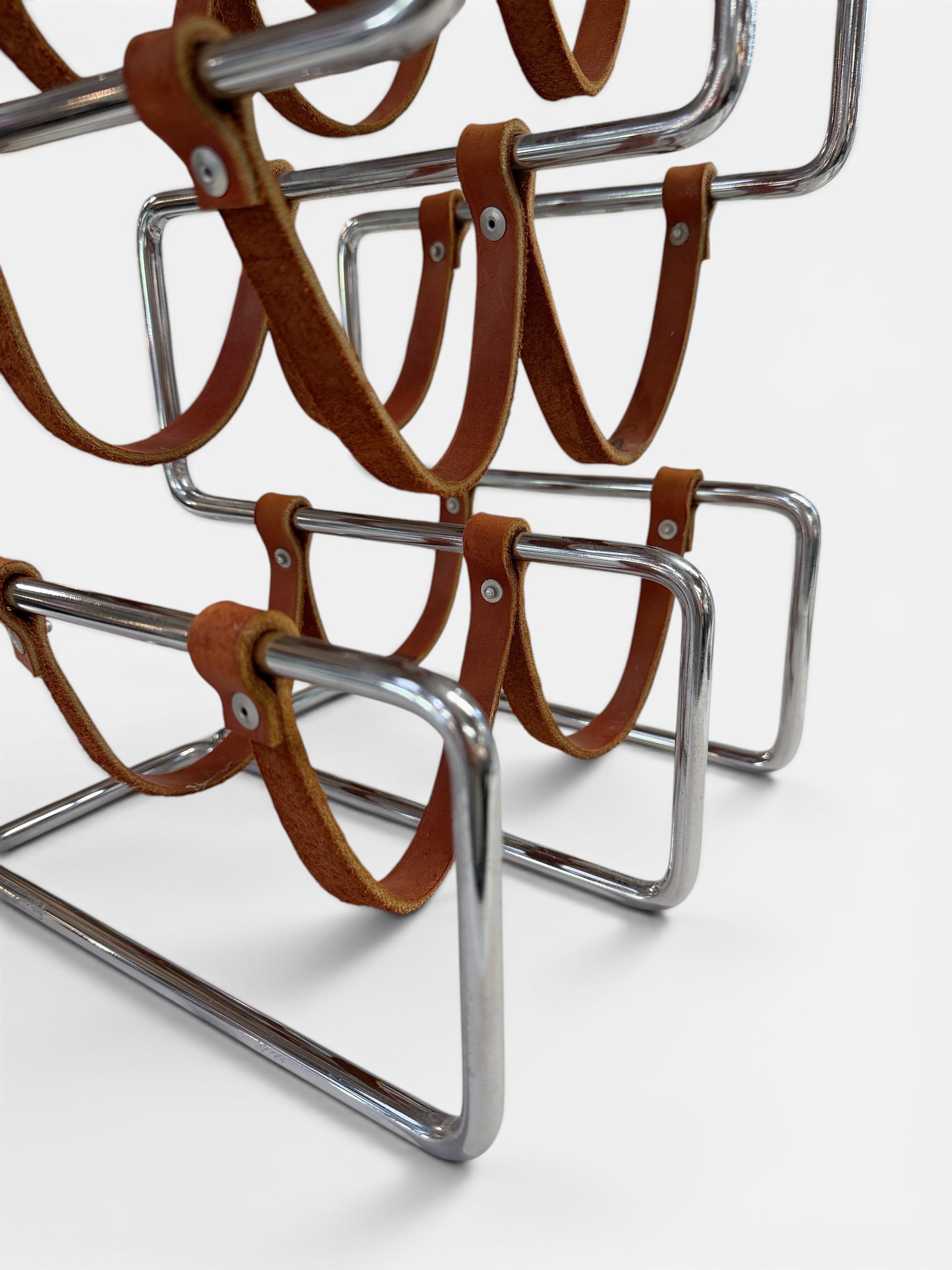 Chrome Post Modern Wine Rack with Leather