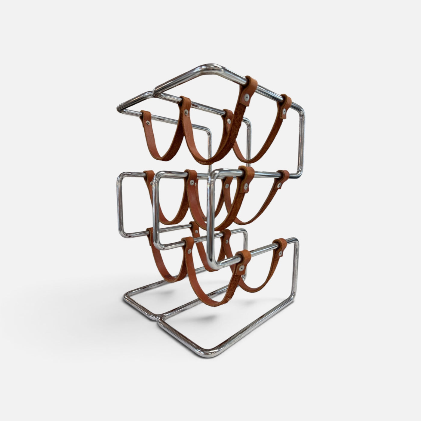 Chrome Post Modern Wine Rack with Leather
