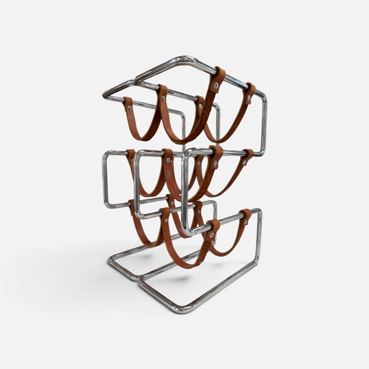 Chrome Post Modern Wine Rack with Leather