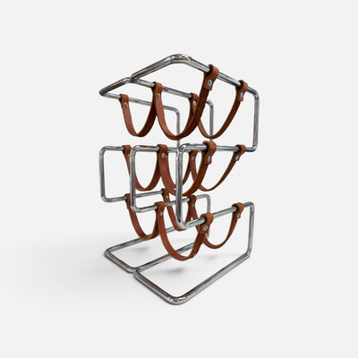 Chrome Post Modern Wine Rack with Leather