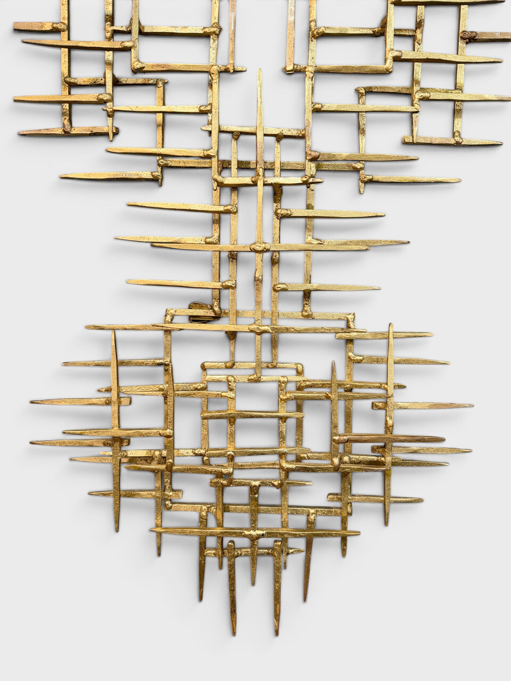Gilt Gold Mid Century Modern Brutalist Nail Sculpture