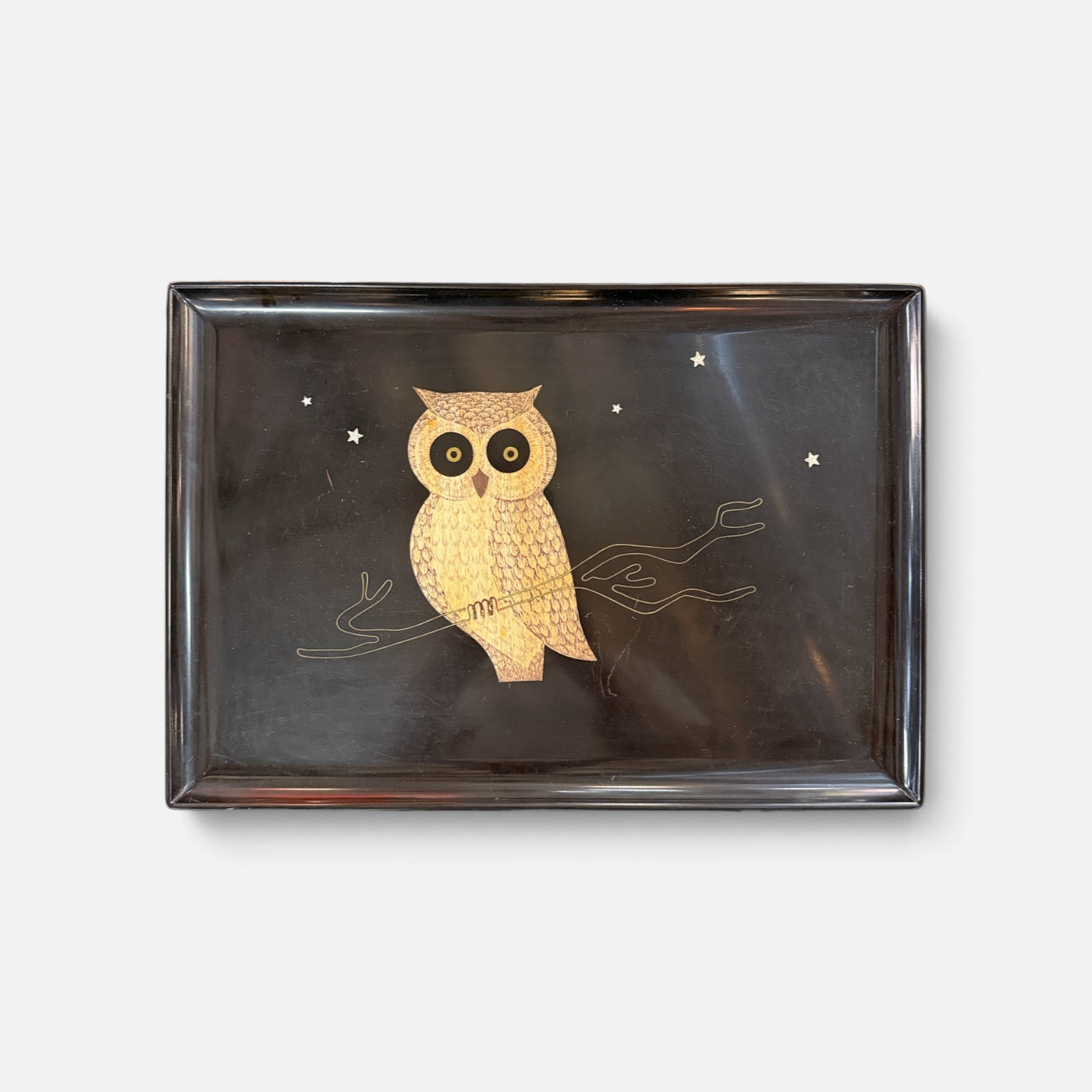 Mid Century Couroc Serving Tray - Owl and Stars