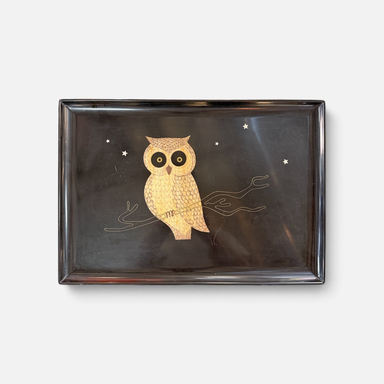 Mid Century Couroc Serving Tray - Owl and Stars