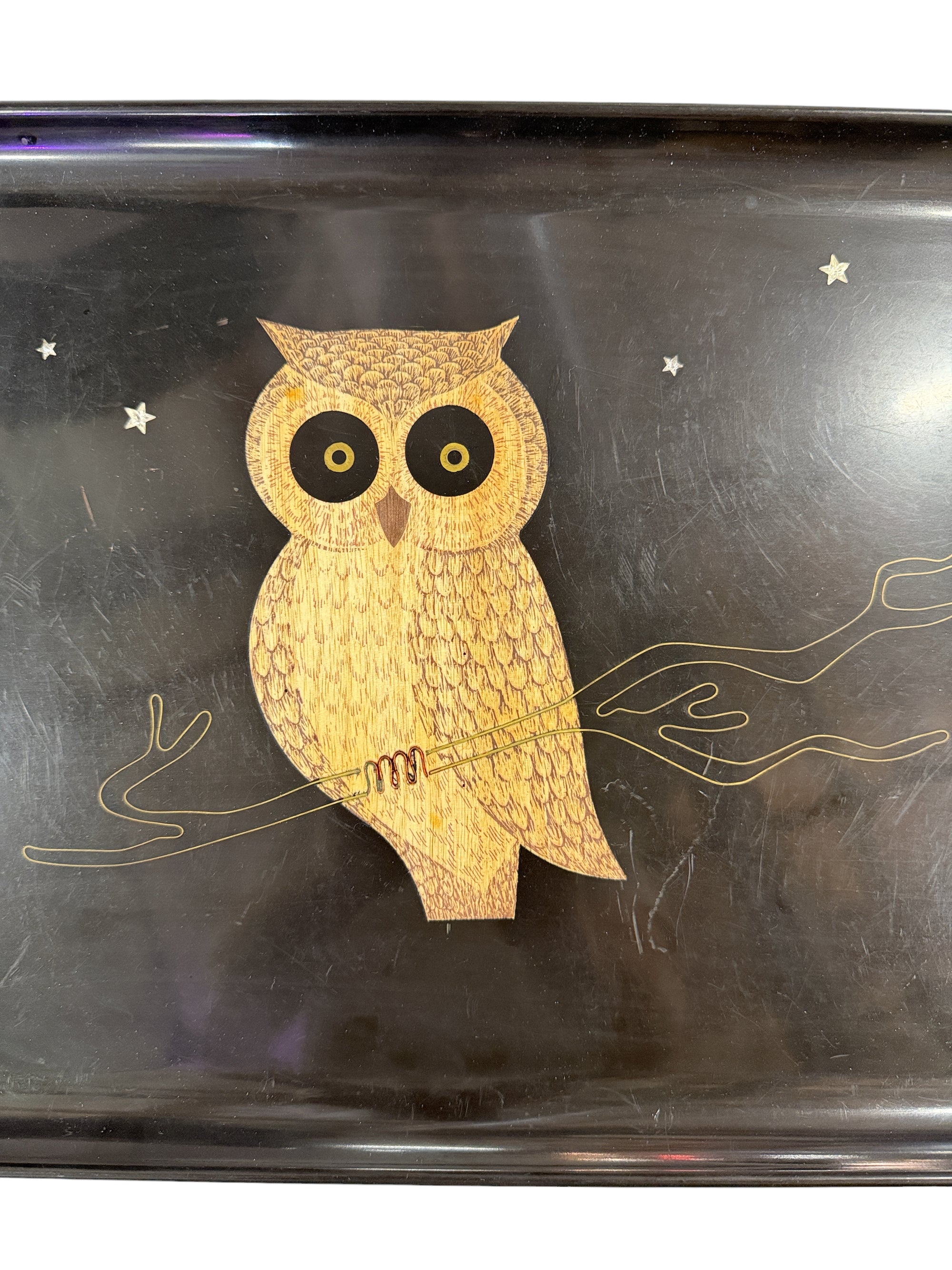 Mid Century Couroc Serving Tray - Owl and Stars