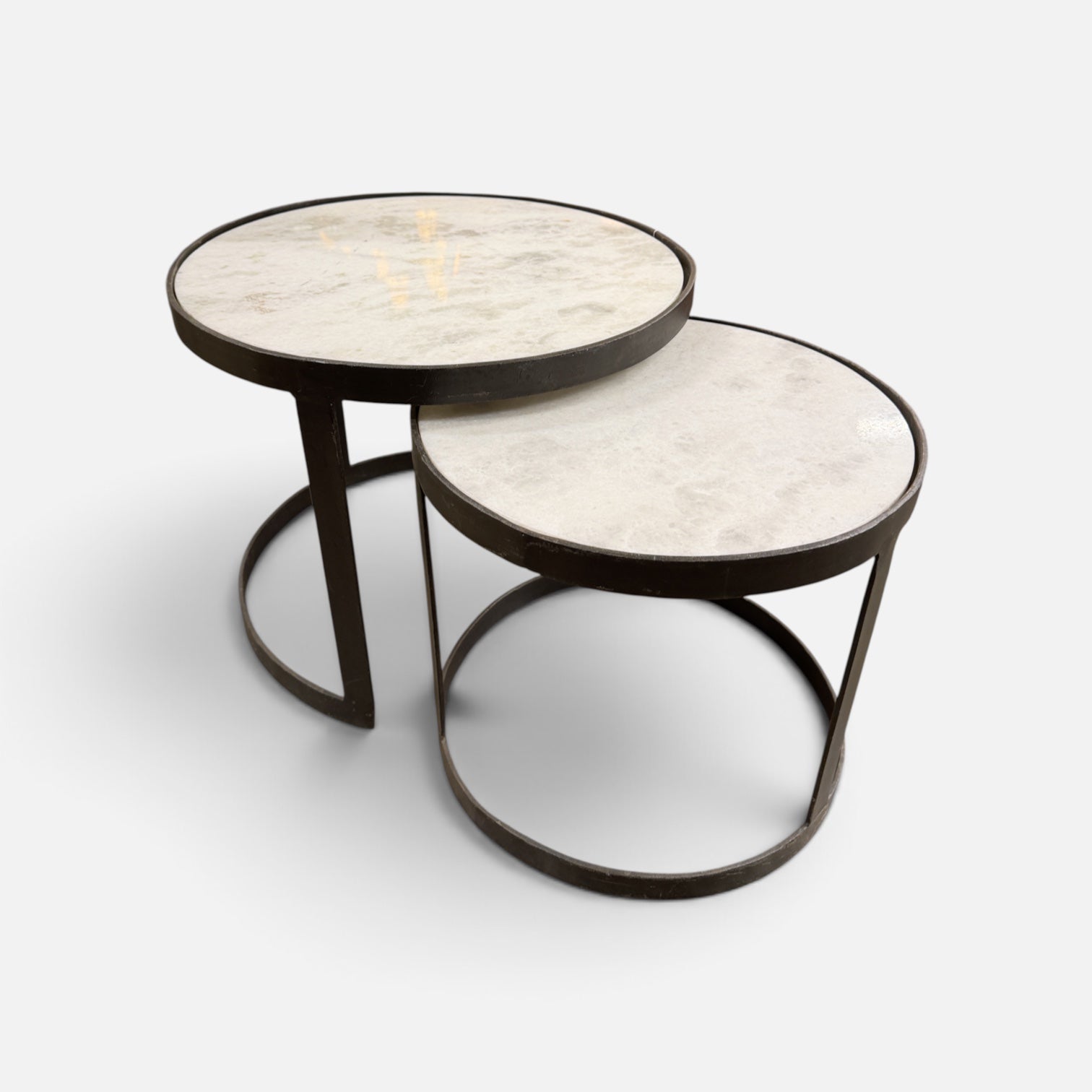 Nesting Side Tables with Marble Moon Top, 16"Hx36"Dx20"W