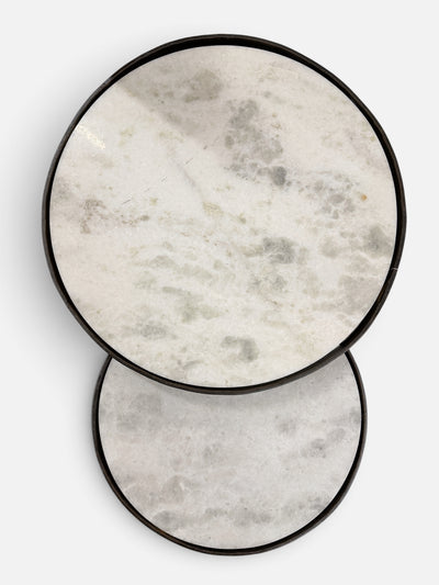 Nesting Side Tables with Marble Moon Top, 16"Hx36"Dx20"W