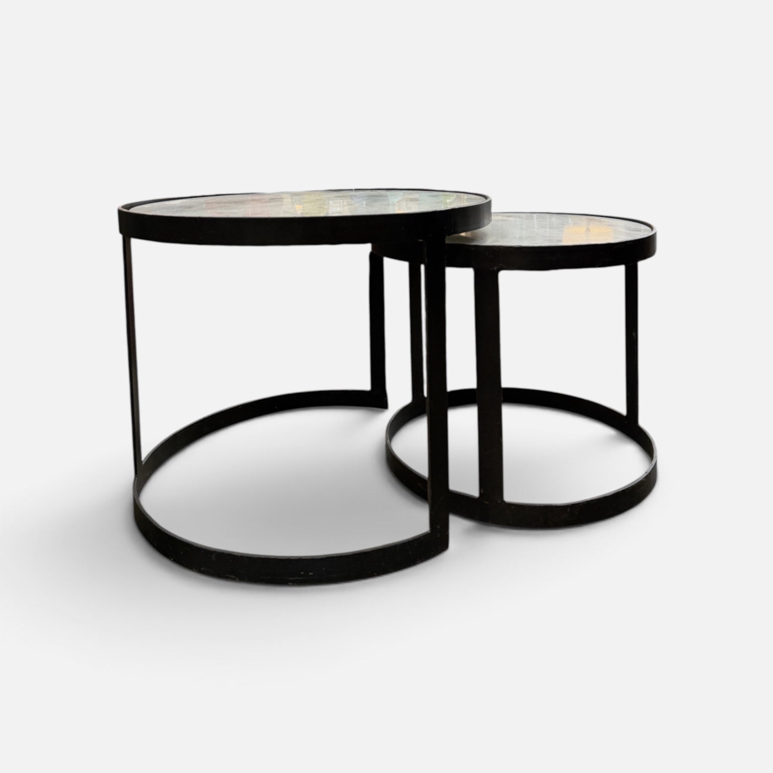 Nesting Side Tables with Marble Moon Top, 16"Hx36"Dx20"W