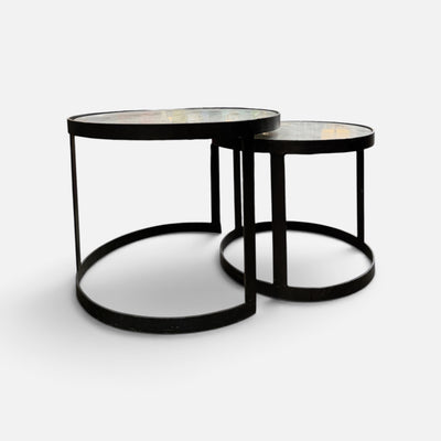 Nesting Side Tables with Marble Moon Top, 16"Hx36"Dx20"W