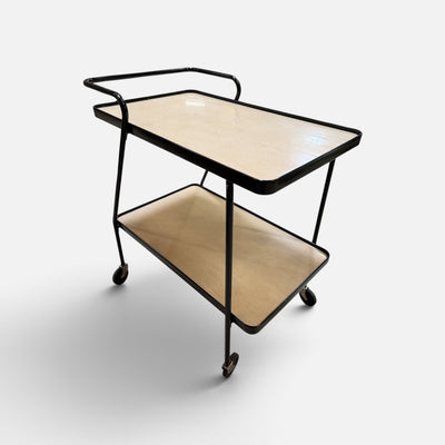 Sleek MCM Black and Faux Wood Serving Cart (17-25M1780)