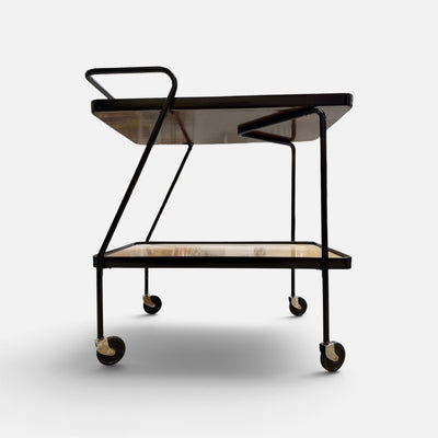 Sleek MCM Black and Faux Wood Serving Cart (17-25M1780)