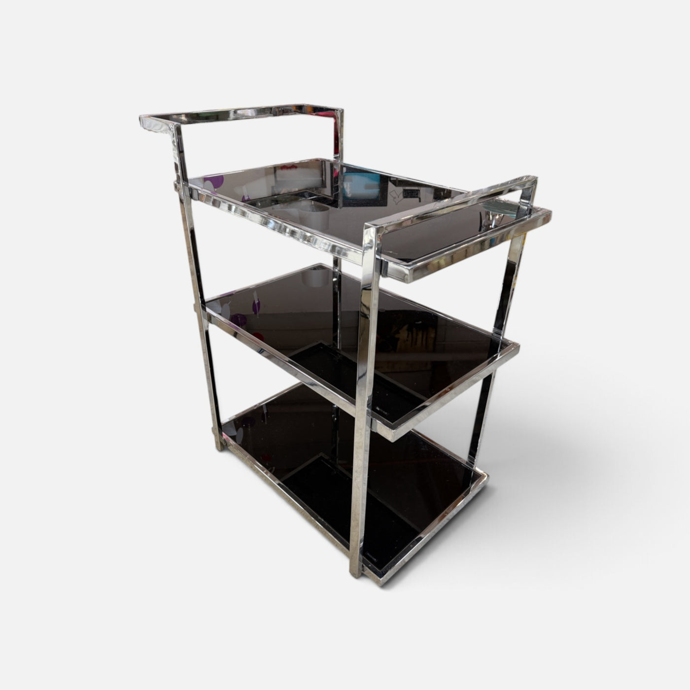 Elegant Black Glass & Chrome Serving Cart (17-26M697)