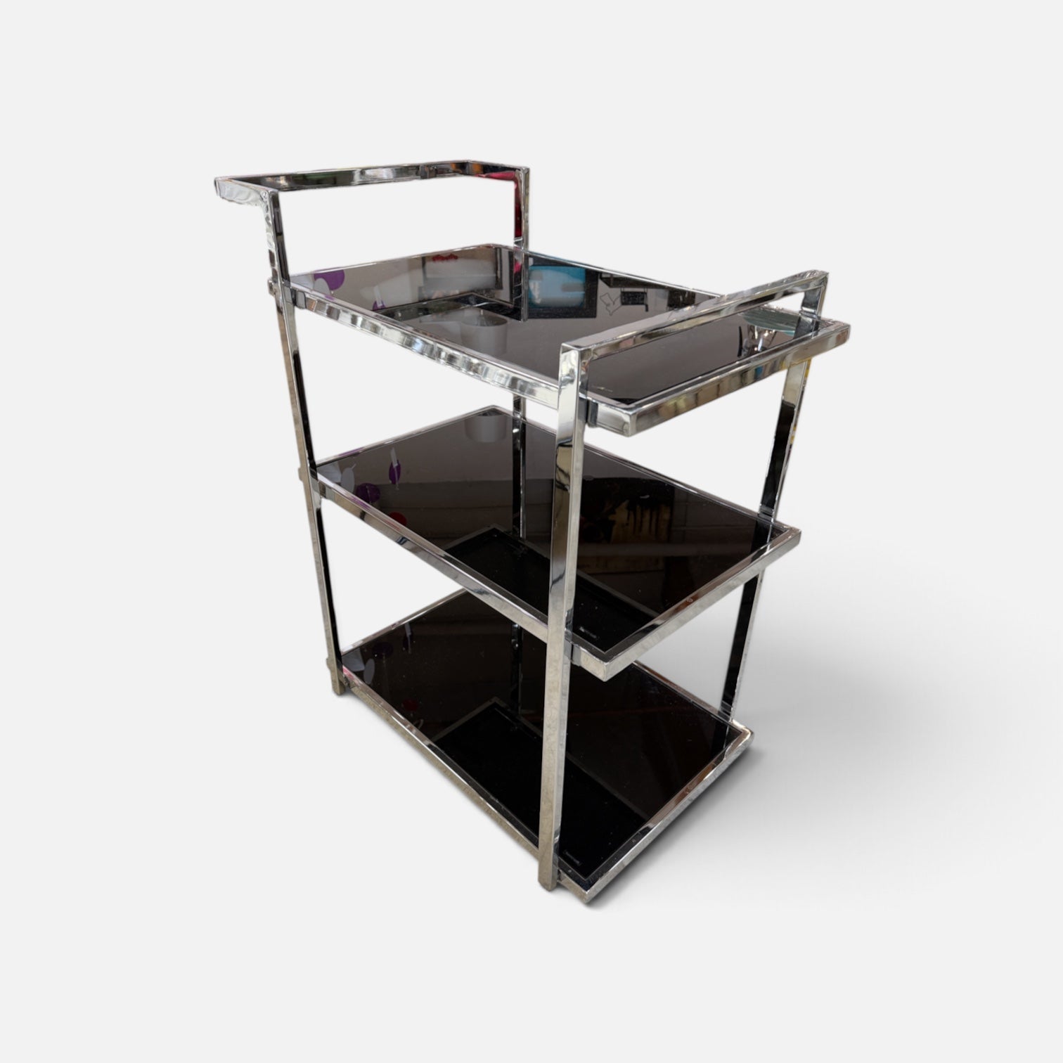 Elegant Black Glass & Chrome Serving Cart (17-26M697)