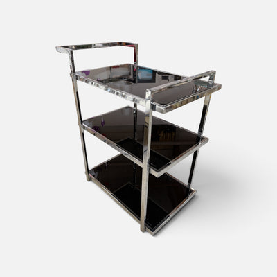 Elegant Black Glass & Chrome Serving Cart (17-26M697)