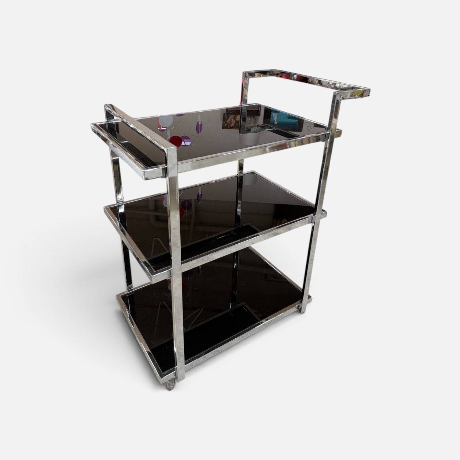 Elegant Black Glass & Chrome Serving Cart (17-26M697)