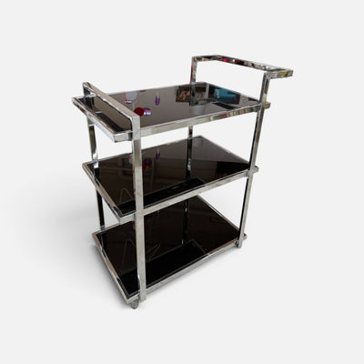 Elegant Black Glass & Chrome Serving Cart (17-26M697)