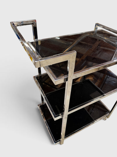 Elegant Black Glass & Chrome Serving Cart (17-26M697)