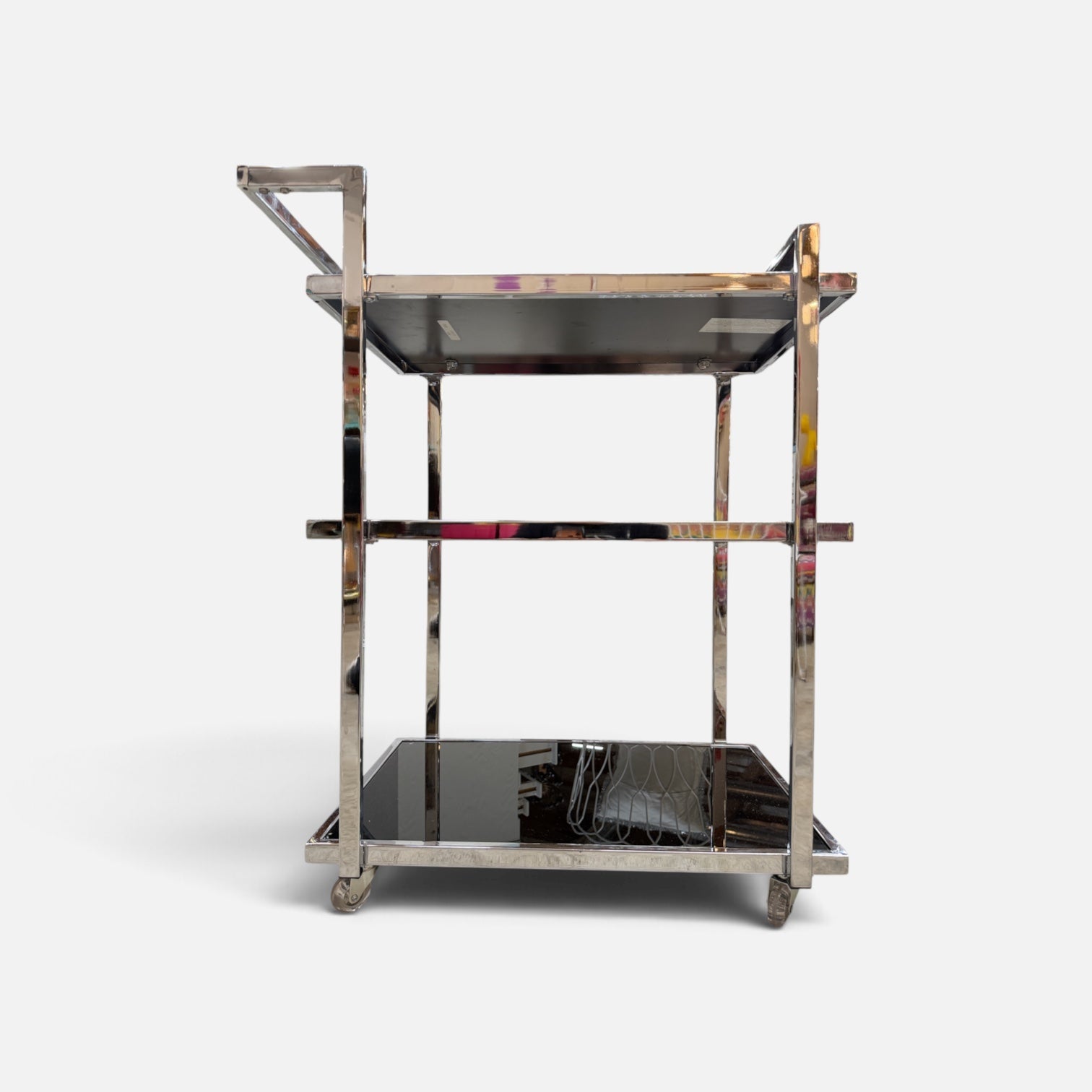 Elegant Black Glass & Chrome Serving Cart (17-26M697)