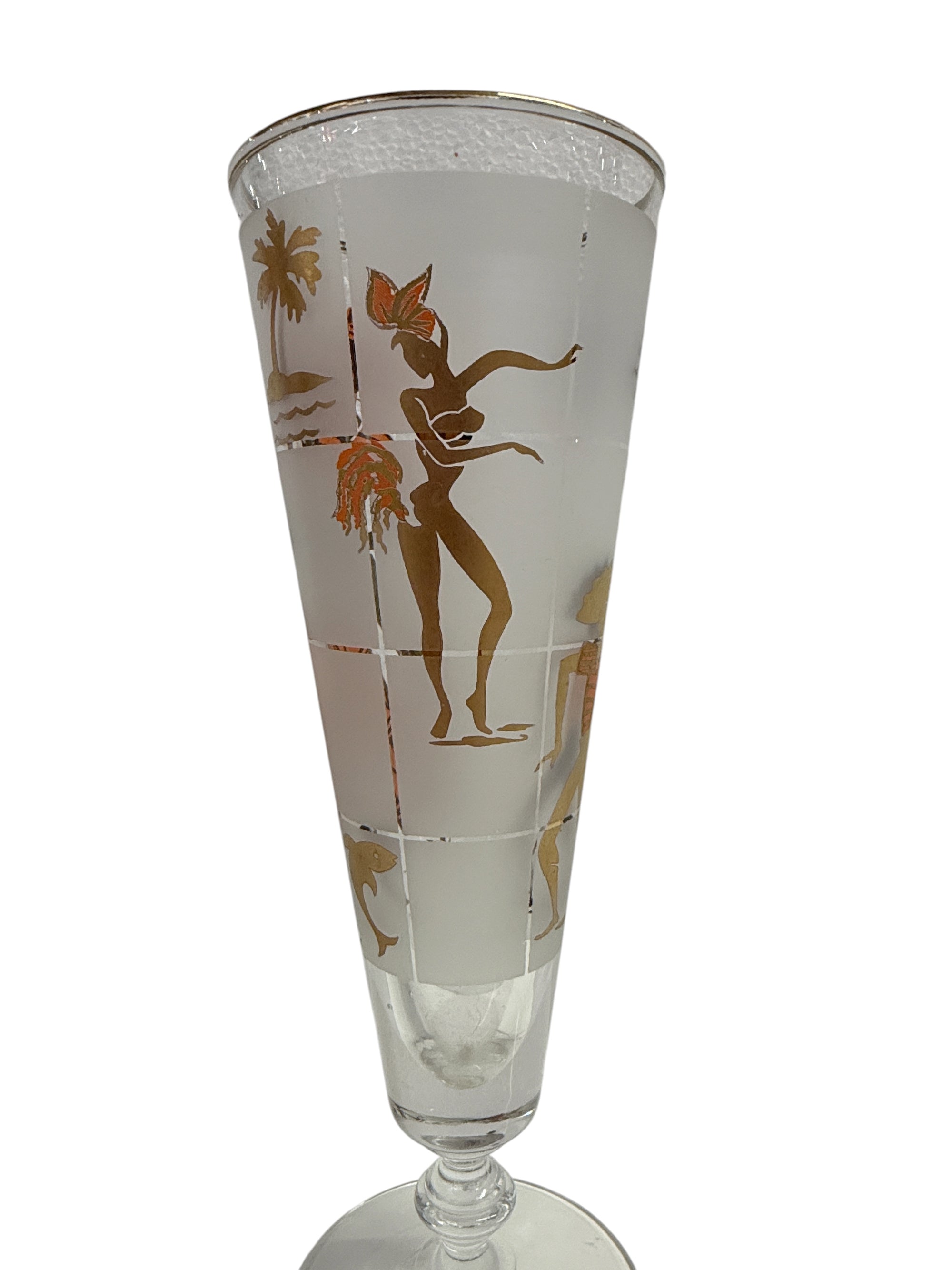 Set of 8 Gold and Orange Calypso Pilsners in Original Caddy