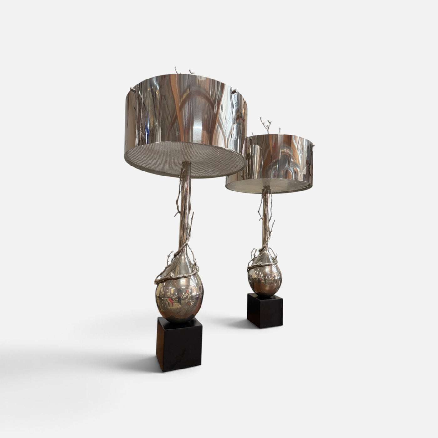 Global Views Pair of Polished Nickel Twig Lamps (Set of 2)