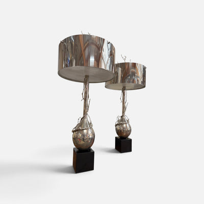 Global Views Pair of Polished Nickel Twig Lamps (Set of 2)