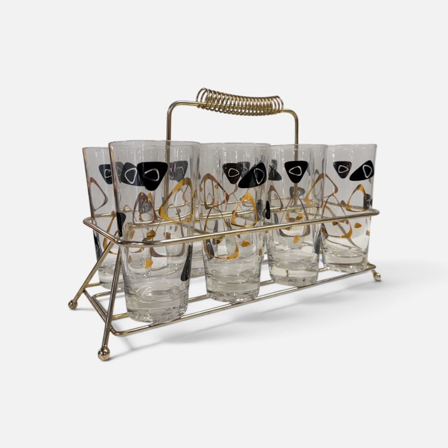 Dramatic MCM Black & Gold Amoeba Pattern Set of 8 Tumblers