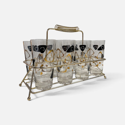 Dramatic MCM Black & Gold Amoeba Pattern Set of 8 Tumblers