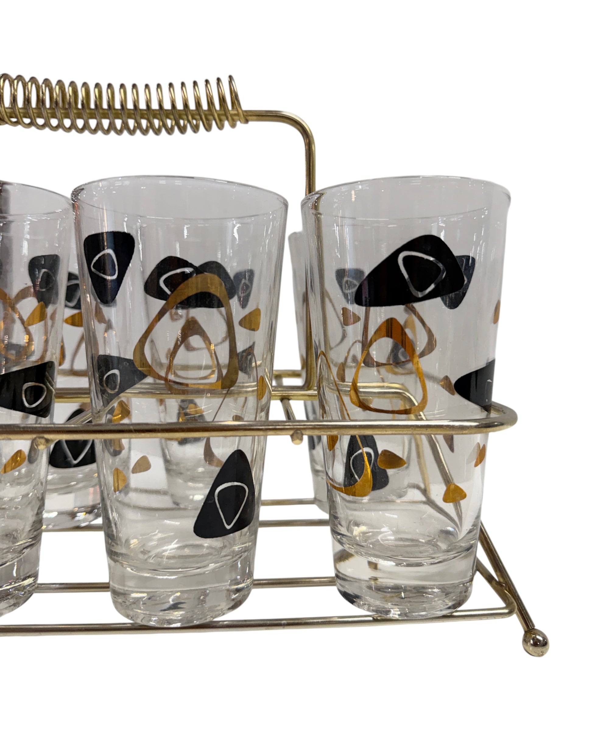 Dramatic MCM Black & Gold Amoeba Pattern Set of 8 Tumblers