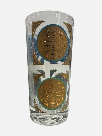 Elegant Pasinski Aqua & Gold Set of 6 Tumblers with Carrier